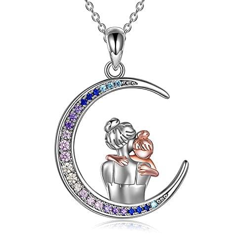 Collar de mamá Plata de ley Luna Colgante Collar Joyas Día de la madre Cumpleaños Aniversario de bodas para mamá Madre Hija