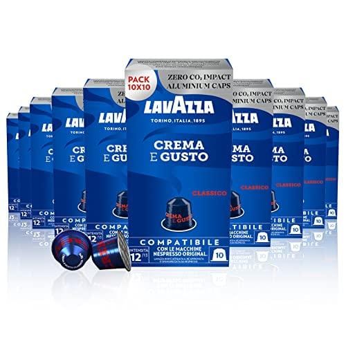 DESCUENTAZO 64% DESCUENTO Lavazza, Crema e Gusto Classico, Cápsulas de Café Compatibles con Máquinas Nespresso Original, con Notas de Especias y Cacao, Arábica y Robusta, Intensidad 12/13, Tueste Ligero, 10 Paquetes x 10