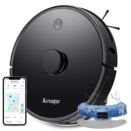 OFERTÓN SUPREMO 74% DESCUENTO Arnagar S8 Robot Aspirador y Fregasuelos, 3500PA Succión, Lidar Navegación Mapeo, 220 Min, Wi Fi/App/Alexa, Ideal para Pelo de Animal, Alfombras y Pisos Duros (Negro)
