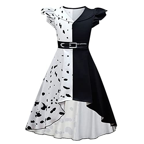 82% DESCUENTO OBEEII 101 Dálmatas Cruella De Vil Disfraz Niño Niña Vestido Abrigo para Halloween Cosplay Fiesta de Cumpleaños Vestir Traje, Cruella04, 5 6 Años