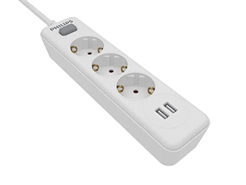 BUENA OFERTA 24% DESCUENTO Philips SPN3032WA/10 Regleta de 3 enchufes (230 V, con Puertos USB), Color Blanco