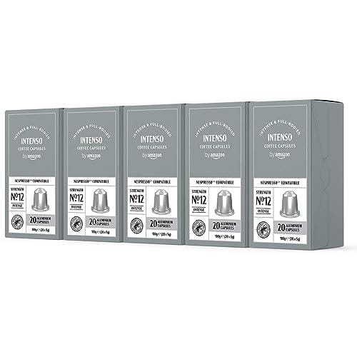 by Amazon Cápsulas de café Intenso, tueste oscuro, compatibles con Nespresso, 100 unidades, 5 paquetes de 20, certificado Rainforest Alliance