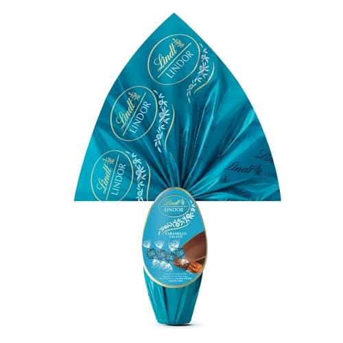 DESCUENTAZO 55% DESCUENTO Lindt LINDOR Huevo de Pascua Chocolate con leche y un toque de caramelo sal, relleno de bombones Lindor y una sorpresa, regalo, figura de pascua, cremoso y suave, 320gr