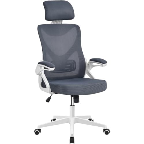 Yaheetech Silla de Oficina Ergonomica Silla Reposabrazo Ajustable Silla Oficina Trabajo con Reposacabeza Silla Giratoria Blanco Gris