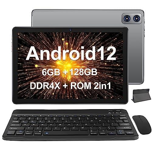 WOZIFAN Tablets PC Android 12 de 10.1 Pulgadas,MTK8183 Octa Core 6+128GB ROM, 512GB Expansión 8000mAh, Bluetooth 5.0, 2.4G / 5G WiFi 5.0MP + 13.0MP Cámara, Tablet PC con Teclado de Mouse Gris