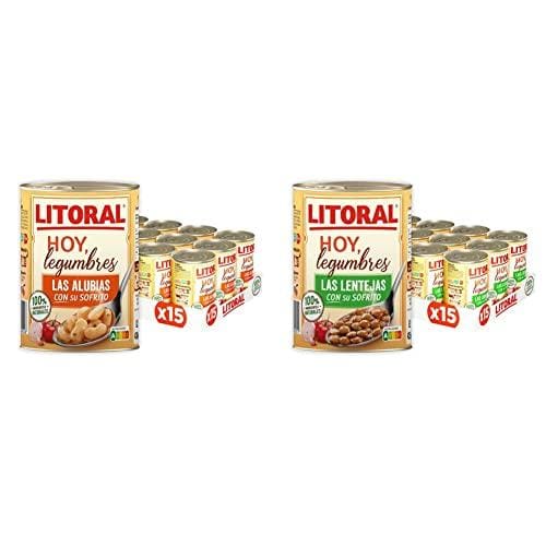 DESCUENTAZO 47% DESCUENTO LITORAL Hoy Legumbres Alubias con su sofrito Plato Preparado Sin Gluten Pack de 15x430g Total: 6.45kg & Hoy Legumbres Lentejas con su sofrito Paquete de 15 x 425g (Total: 6.375 kg)