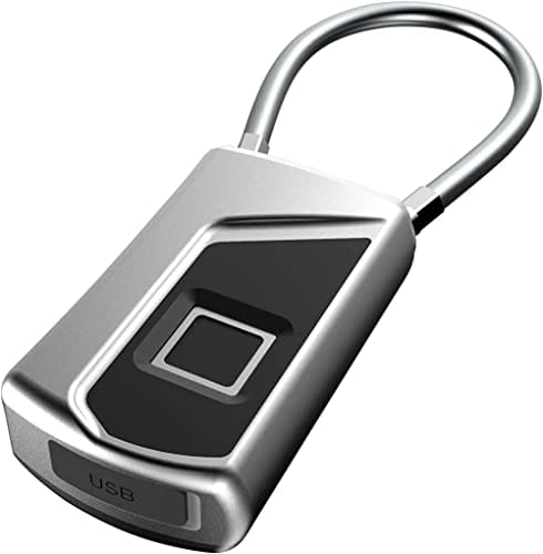 Kebensh Candado inteligente de huellas dactilares, IP66 resistente al agua, cerradura sin llave de seguridad recargable por USB, para puerta de casa, mochila, maleta, bicicleta, etc, plateado