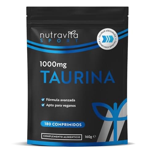 L Taurina Pura 1000mg Alta Dosis 180 Tabletas Veganas de Aminoácidos Esenciales 3 Meses de Suministro Suplementos Deportivos para Hombres y Mujeres Taurina para Post y Pre Entreno Nutravita