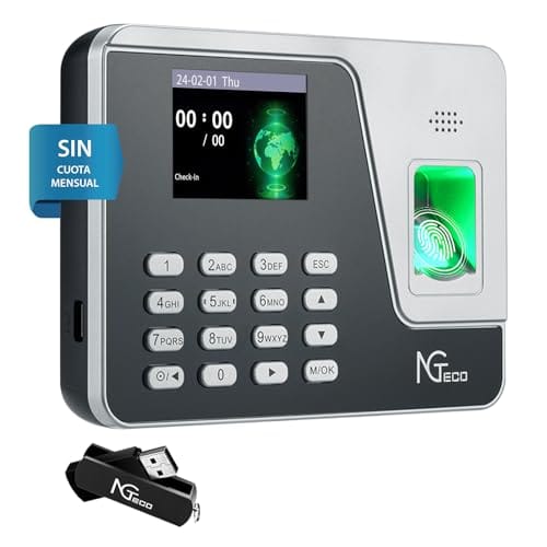 NGTeco Máquina de Control de Asistencia para pequeñas Empresas, no Requiere conexión a Internet, función de cálculo automático, Reloj de Huella Digital AS10 (sin cuota mensual)