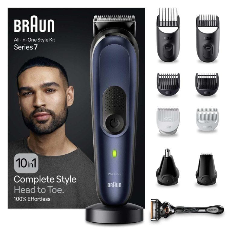 Braun Series 7 MGK7421 recortadora todo en uno, Kit 10 en1 para afeitado masculino, recorte de barba, depilación masculina, corte de pelo, nariz, orejas, lámina ultraafilada, base de carga, estuche, resistente al agua, recargable | Miravia