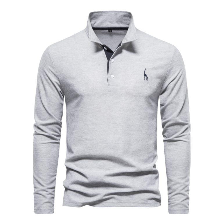 Polo de Manga Larga para Hombres con Bordado de Ciervo Patrón Sólido, Nueva Primavera y Verano, Ropa de Negocios Social | Miravia