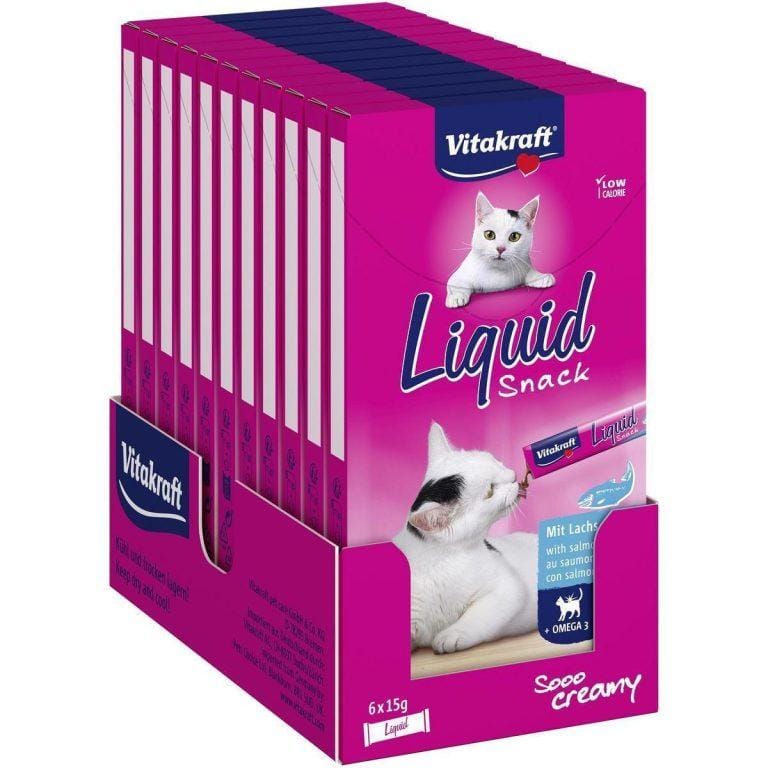 VITAKRAFT – Cat Liquid Snack líquido para gatos Sabor pollo con taurina / salmón con Omega 3 (Pack de 11x90g) | Miravia