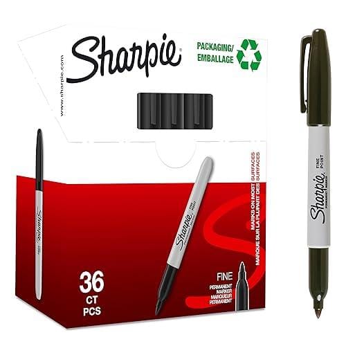 Sharpie rotuladores permanentes, punta fina, tinta negra, caja de 36 marcadores, material escolar ideal