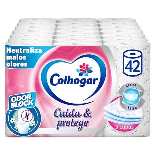 32% DESCUENTO Colhogar Protect Cuida&Protege Odor Block 7×6 Papel Higiénico Suave y Resistente Paquete com 42 rollos 3 Capas rollos color blanco y con una fragancia talco