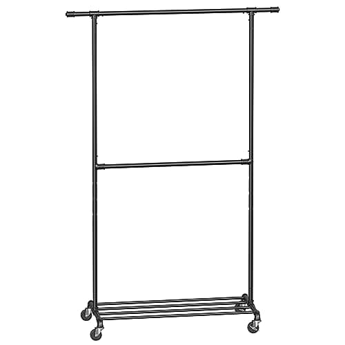 BUENA OFERTA 39% DESCUENTO SONGMICS Burro Perchero, Perchero Doble con Ruedas, Barra Central Regulable en Altura, Burro Ropa con Estante, Máx. capacidad de carga 110 kg, Negro Clásico HSR62BK