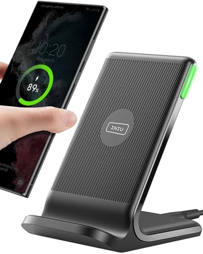 26% DESCUENTO INIU Cargador Inalámbrico Rápido Stand, 15W Certificación Qi Wireless Charger Estación Phone Fast Charge Holder para iPhone 15 14 13 12 11 Pro MAX Plus Samsung Galaxy Google Pixel Xiaomi etc