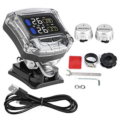 Monitor de presión de neumáticos KIMISS TPMS, control de presión de neumáticos con 2 sensores externos Universal para motocicleta Control de la presión de los neumáticos de la motocicleta