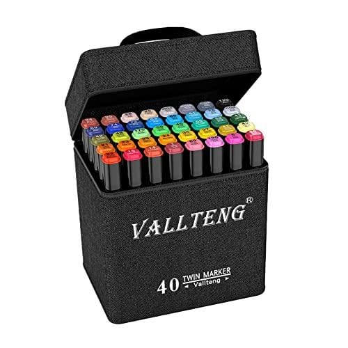Vallteng Rotuladores de Alcohol de 40 Colores, Marcadores de Alta Durabilidad y Vibrante Coloración, Doble Punta y Gran Capacidad, Ideal para Dibujantes y Artistas