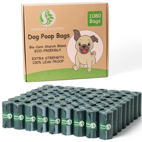 GREENER WALKER Bolsas para Excrementos de Perro 1080 Unidades, Extra grueso fuerte y 100% a Prueba de Fugas Biodegradable Bolsas para Caca de Perro (Verde Oscuro)