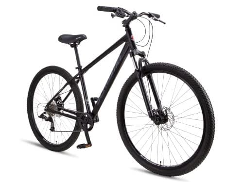 Schwinn Fleet Bicicleta de montaña para adultos, neumáticos de 29 pulgadas, marco en aleación ligera de 43 cm, suspensión frontal, 9 velocidades, frenos de disco, negro mate
