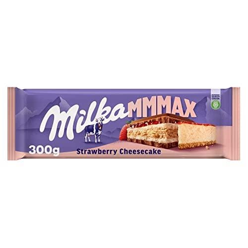 21% DESCUENTO Milka MMMAX Tableta Grande de Chocolate con Leche de los Alpes con Relleno de Tarta de Queso con Galleta y Fresa 300g