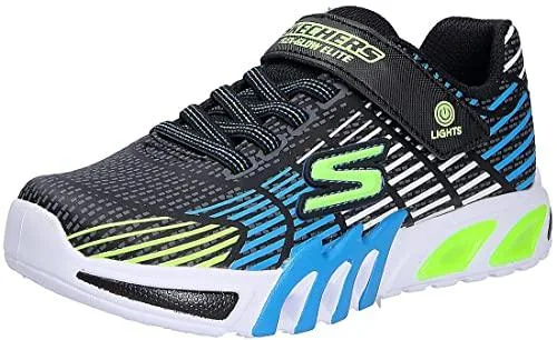 32% DESCUENTO Skechers FLEX GLOW ELITE, Zapatillas para Niños, Black Synthetic & Trim/ Blue & Lime Trim/ Whi, 30 EU