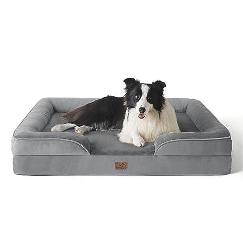 Bedsure Sofá Perro Ortopédica Grande Cama Perro Desenfundable y Lavable, Colchon Perro con Forro Impermeable y Espuma Viscoelastica, Gris, L
