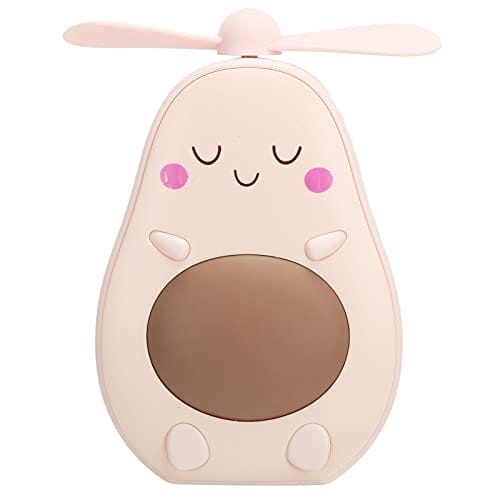 BUENA OFERTA 38% DESCUENTO Dpofirs Mini Ventilador portátil de Escritorio con luz Nocturna LED pequeña Ultra silencioso, Mini Ventilador USB portátil de Aguacate Recargable con Espejo de Maquillaje(Rosado)