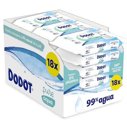 39% DESCUENTO Dodot Toallitas Pure Aqua para Bebé, 99% Agua, 100% Fibras de Origen Vegetal, 864 Toallitas, 18 Paquetes (18 X 48)