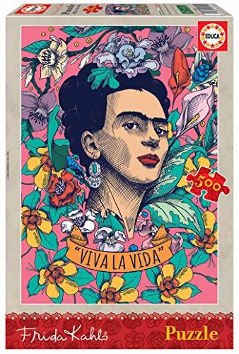 Educa Puzzle de 500 Piezas para Adultos | Viva la Vida, Puzzle de Frida Kahlo. Incluye Pegamento Fix Puzzle. A Partir de 11 años. Medida montado 34 x 48 cm. A Partir de 11 años (19251)
