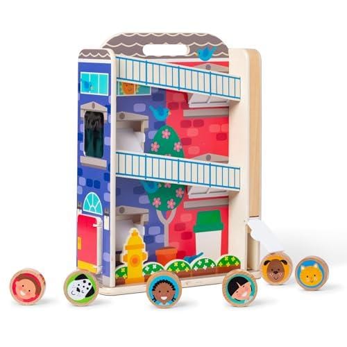 Melissa & Doug GO Tots Juguete de madera Casa de Ciudad, Incluye 3 discos de doble cara con personajes diferentes, Juguetes de madera para bebés y niños, Juguete de desarollo, Montessori, 12 meses+