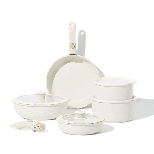 CAROTE Juego de utensilios de cocina antiadherentes con Mango Extraíble, Menaje de Cocina con Tapas, Para Todo Tipo de Cocinas y Horno, apto Lavavajillas y Horno, Sin PFOA (11 piezas)