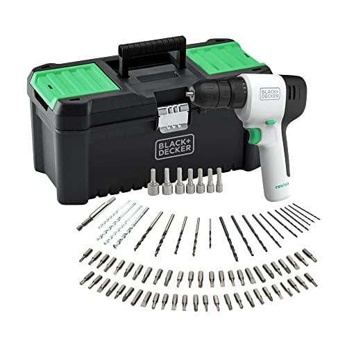 DESCUENTAZO 59% DESCUENTO BLACK+DECKER REVIVA REVDD12ASTB QW Taladro atornillador 12V, Velocidad variable, 80 accesorios y maletin de 12.5″
