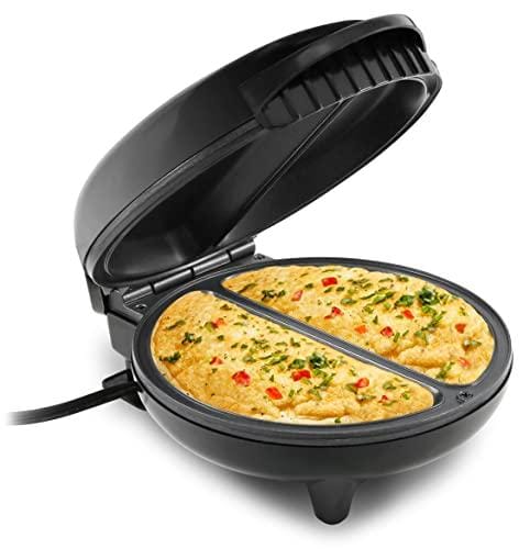 Elite Gourmet EOM205 Tortilla antiadherente, frittata, máquina para hacer bocadillos, máquina para hacer postres, 2 tortillas individuales de 6.5″, acero inoxidable y negro