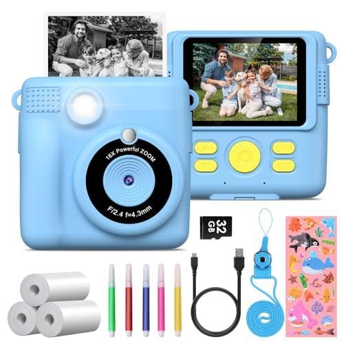 Camara Fotos Infantil Instantanea,GREENKINDER Camara Fotos Infantil,2.4″ HD 1080P Cámara Instantánea para Niños con Tarjeta de 32GB,Bolígrafos de Colores y Papel de Impresión,Regalos Juguete