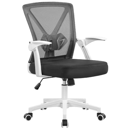 Yaheetech Silla de Oficina Silla de Trabajo con Reposabrazo Ajustable Silla Ergonomica Silla Negra Altura Ajustable Malla MAX Carga 136 KG Blanco