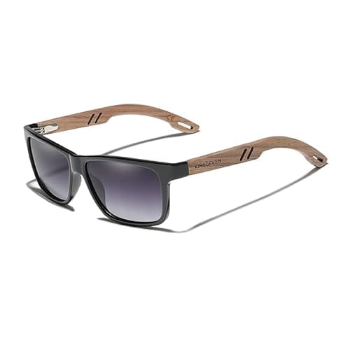 52% DESCUENTO KINGSEVEN Diseño de la marca TR90 + madera nogal gafas de sol hechas a mano hombres polarizados accesorios gafas de sol bisagra reforzada, Color gris., 56