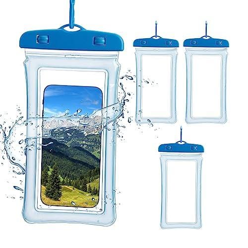 Relaxdays Set de 4 Fundas Impermeables para Móvil, IPX8, hasta 6,8″, Compatible Pantalla Táctil, Bolsa con Lazo, Azul, 90% plástico 10% poliéster, 22,5 x 11,5 x 1,5 cm