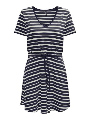 40% DESCUENTO ONLY Onlmay S/S V Neck Short Dress Jrs Noos Vestido de Punto, Night Sky/Stripes:Cloud Dancer (Ella), M para Mujer
