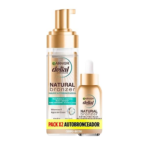 44% DESCUENTO Garnier Delial Pack Autobronceadores Cuerpo + Cara Mousse Autobronceadora y Gotas autobronceadoras 200ML + 30ML