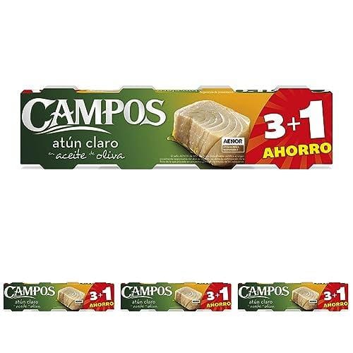 33% DESCUENTO CAMPOS Pack De 4 Latas De 80 G De Atún Claro De Pesca Responsable Apr En Aceite De Oliva, 340 ml Pack de 4 (Paquete de 4)