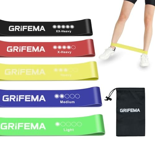 33% DESCUENTO GRIFEMA GA5001 Gomas Elásticas Musculación, 5 Niveles de Resistencia, para Yoga, Entrenamientos de Fuerza y Pilates, con Guía de Entrenamiento y Bolsa de Almacenamiento