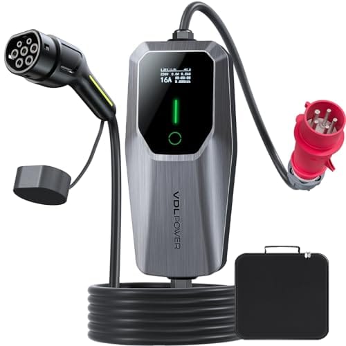 VDLPOWEREU Cargador Coche Electrico 11Kw, Tipo 2 de Carga para Vehículos Eléctricos con Cable, Cargadores para Vehículos Eléctricos, Corriente Ajustable 6A 16A, CEE de 5 Pines, IEC 62196 2, IP65