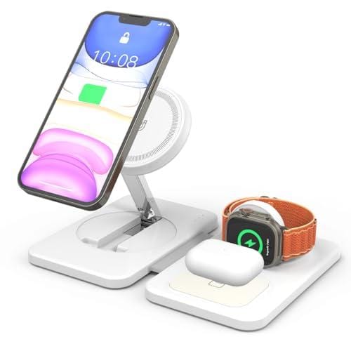 Cargador Inalámbrico 3 en 1 ETROBOT Estación de Carga para iPhone Plegable Cargador Inalámbrico Compatible Magsafe con iPhone 12/13/14/15 Series, Apple Watch 8/7/6/5/4/3/2/SE y AirPods 3/2