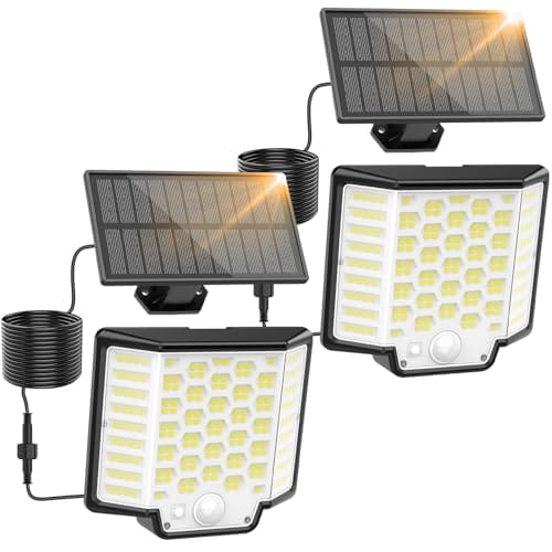 Collasis Focos Exterior Solares, Luz Solar Exterior con Sensor de Movimiento 【186 LED | 3 Modo | 2 Paquete】 IP65 Impermeable lámparas solares exterior para Jardín, Caminos, Patio, Garaje