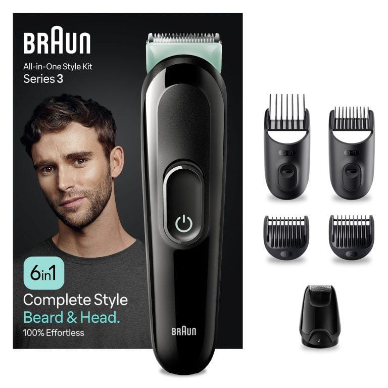 Braun Series 3 MGK3411 recortadora todo en uno, kit 6 en 1 de afeitado diario para hombres, para recorte de barba, cortar el pelo y más, con lámina ultraafilada, cabezales y peines lavables, recargable. | Miravia
