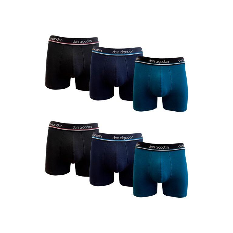 DON ALGODON – Pack 6 Calzoncillos Boxers Hombre | Calidad y suavidad excepcionales | 2 unidades por color: Negro, Azul verdoso y Marino | Miravia