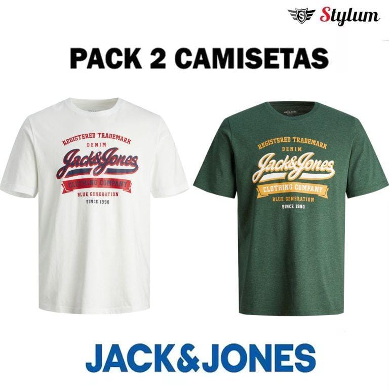 Jack & Jones Hombre Pack 2 Camisetas de Algodón New SS24 Serie JJELOGO Ajuste Regular Fit ( amplio) Diseño Jaspeado Melange Moda Casual Informal REF246690 | Miravia