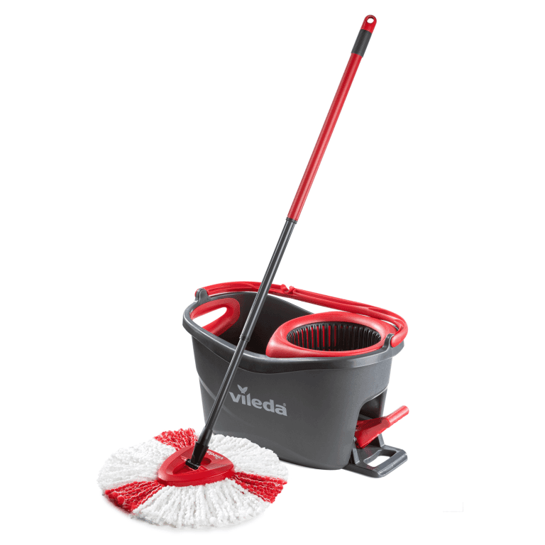 Vileda | Sistema Turbo 2en1 I Clásico I Juego de cubo de fregona con pedal | Comodidad asegurada I Mango telescópico 85-123 cm | Cabezal de microfibra 2 en 1| Fregona y cubo giratorio para suelos|Sostenible | Miravia