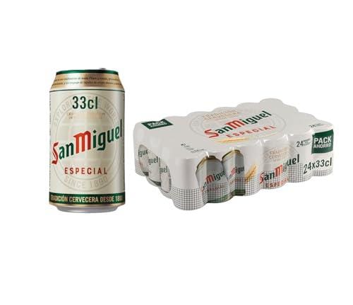 42% DESCUENTO San Miguel Especial Lager, Cerveza Premium Española, Calidad Tradicional y Sabor Refrescante, Pack 24 Latas x 33cl, 5.4% Volumen de Alcohol